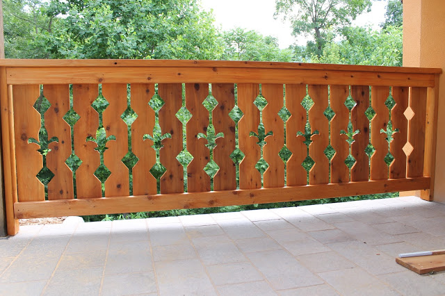 custom wooden railing with diamond shapes