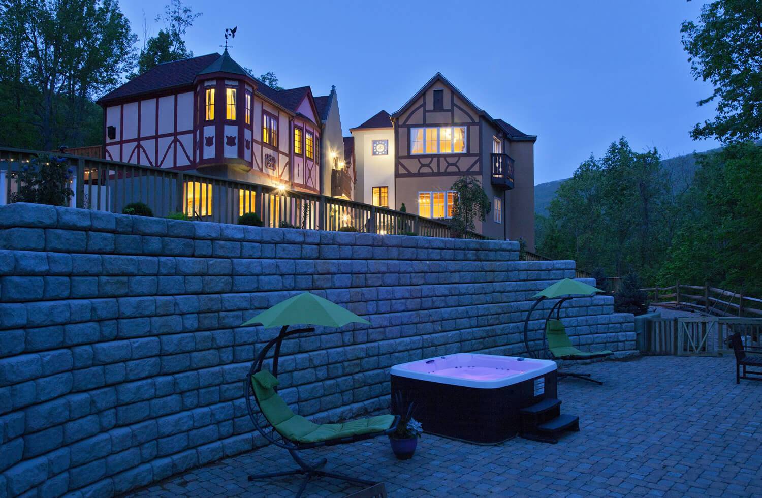 hot tub and german style village on a background